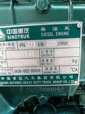 Wd615.47 Moteur pour camions Sinotruk HOWO 3 mois service après-vente et garantie